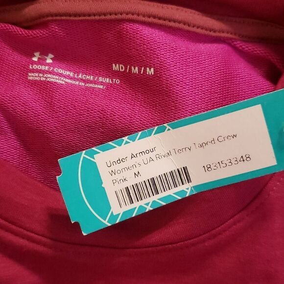 Under Armour Womens Rival Terry Taped Crew Pink Long Sleeve Top Sz Medium NWT - Picture 4 of 5